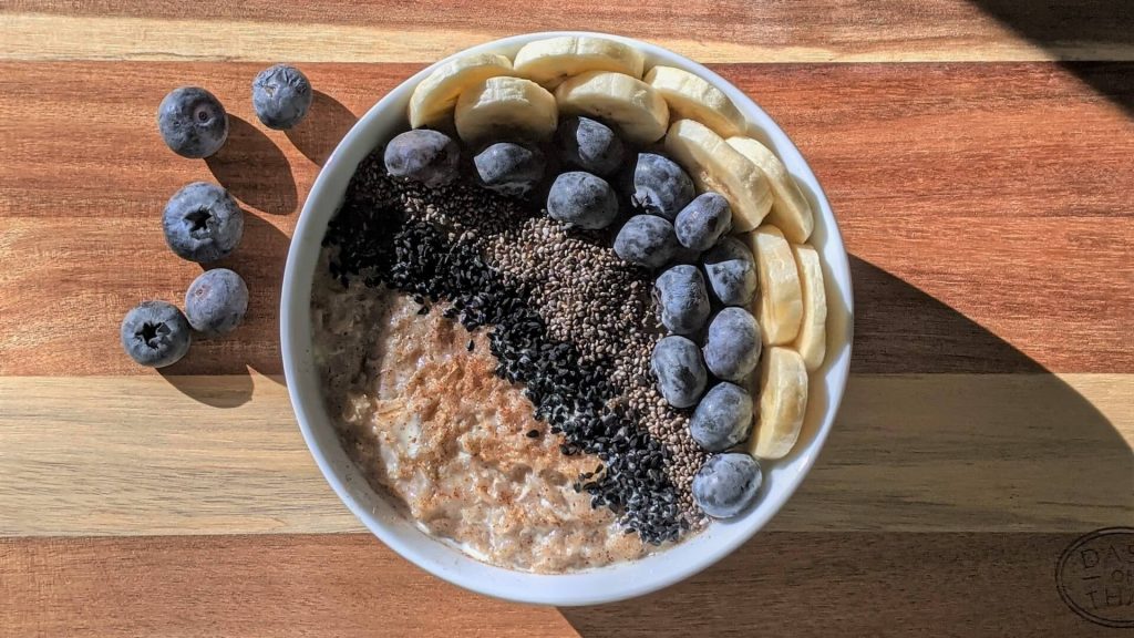 A nutritious bowl filled with hearty oatmeal.
